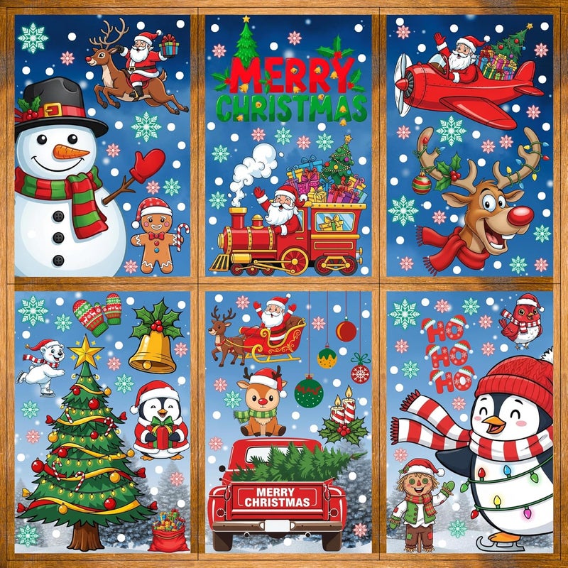 Backtopeia Christmas Window Clings Stickers | 350Pcs Christmas Clings Xmas Window Decals Decorations Indoor Outdoor Glass Snowflake Santa Claus Reindeer Penguin Snowman Accessories Decor Supplies - Image 5